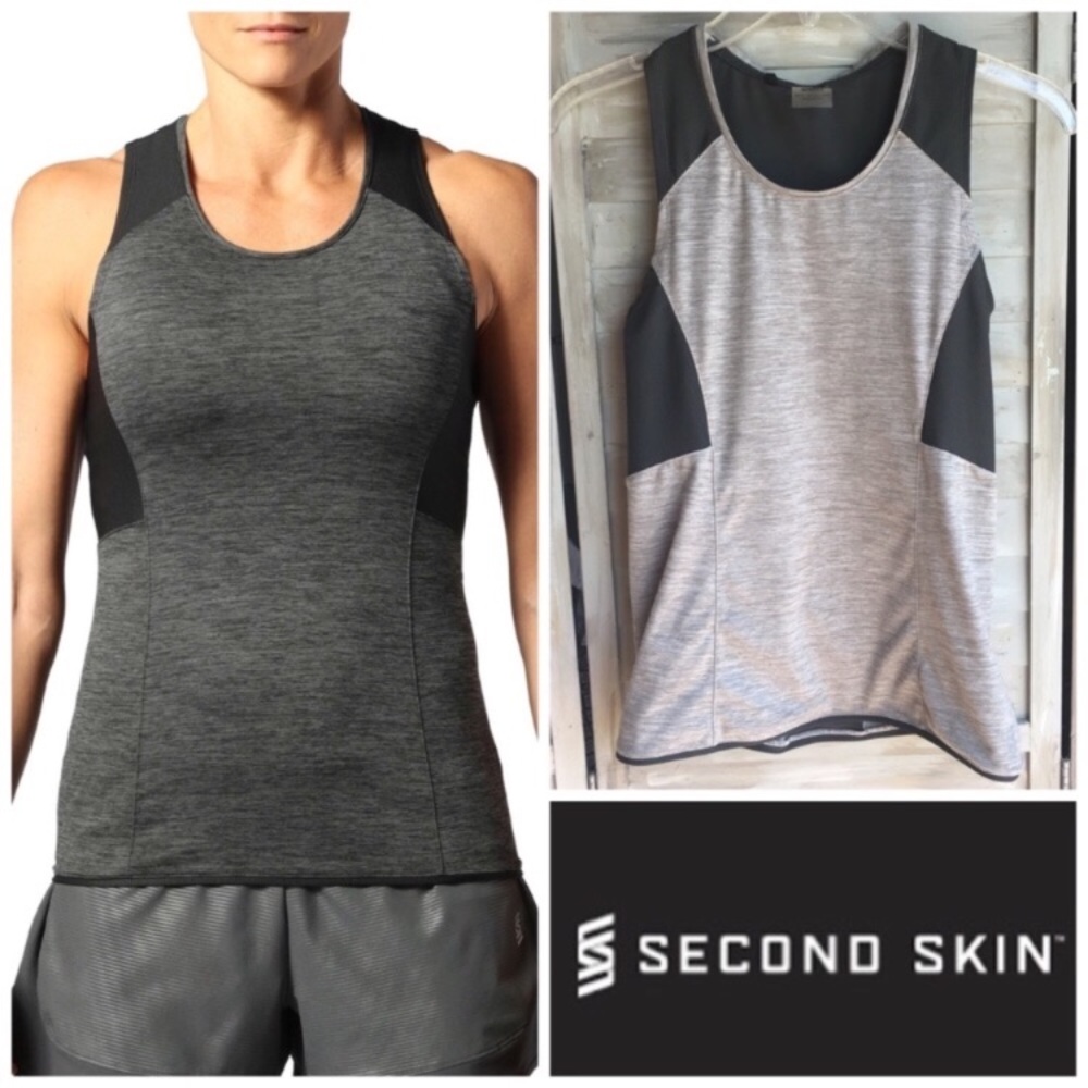 Second Skin Tank Top Gray Colorblock Racerback Mesh Small